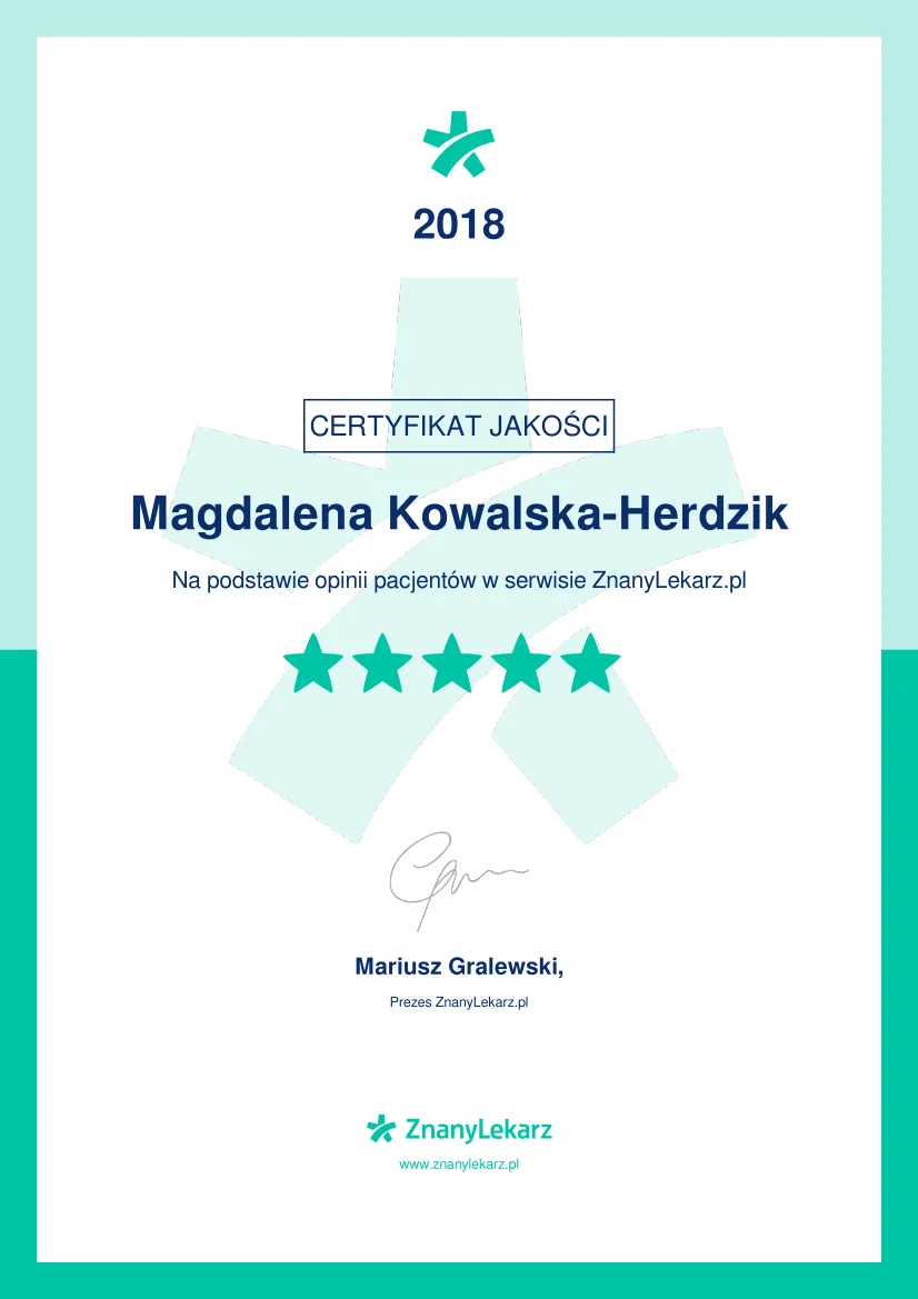 Certyfikat Centrum Psychologiczne Gdynia